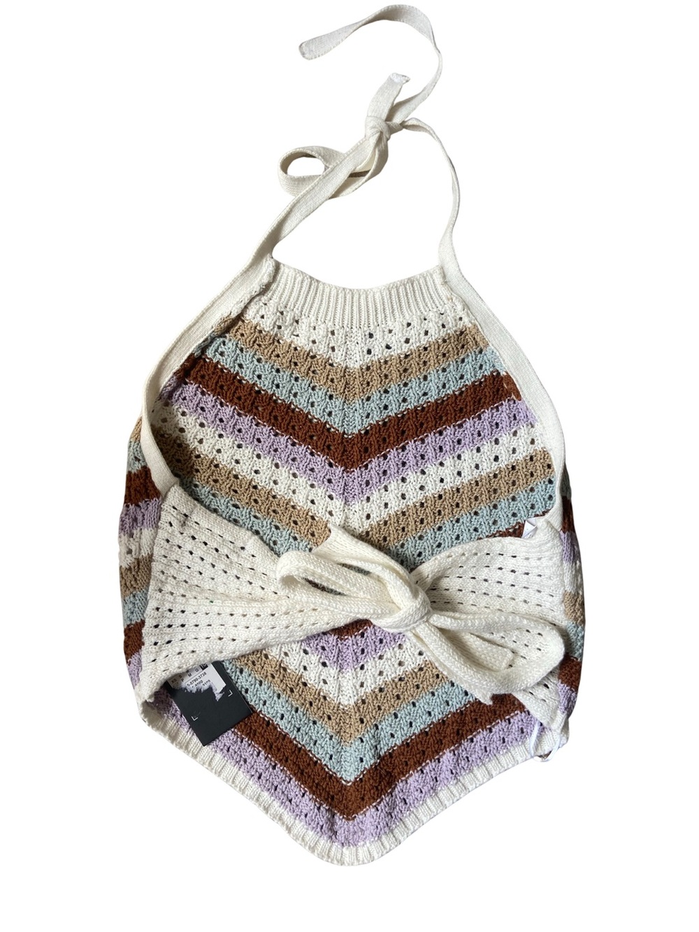 Streetwear Society Crochet Chevron Halter Crop Top in Cream, Brown & Lavender - Picture 3 of 4